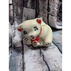 Vintage White and Red Honey Pot Bear Cub OLD With Lid Blue Eyes Coffee Bar EUC